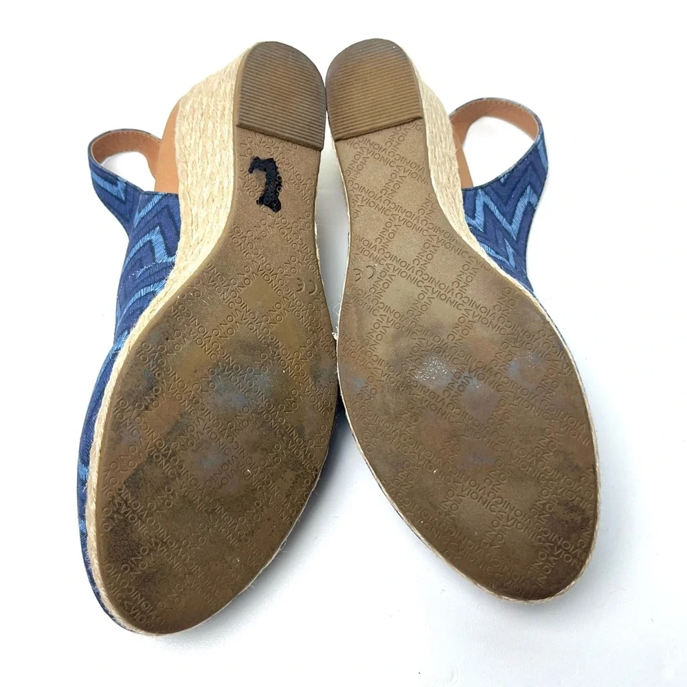 Vionic Coralina Blue Chevron Slingback Espadrille Summer Wedges